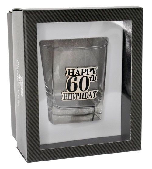 Happy 60th Badge Scotch Glass Gift Box