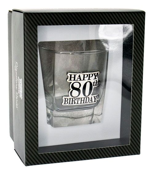 Happy 80th Badge Scotch Glass Gift Box