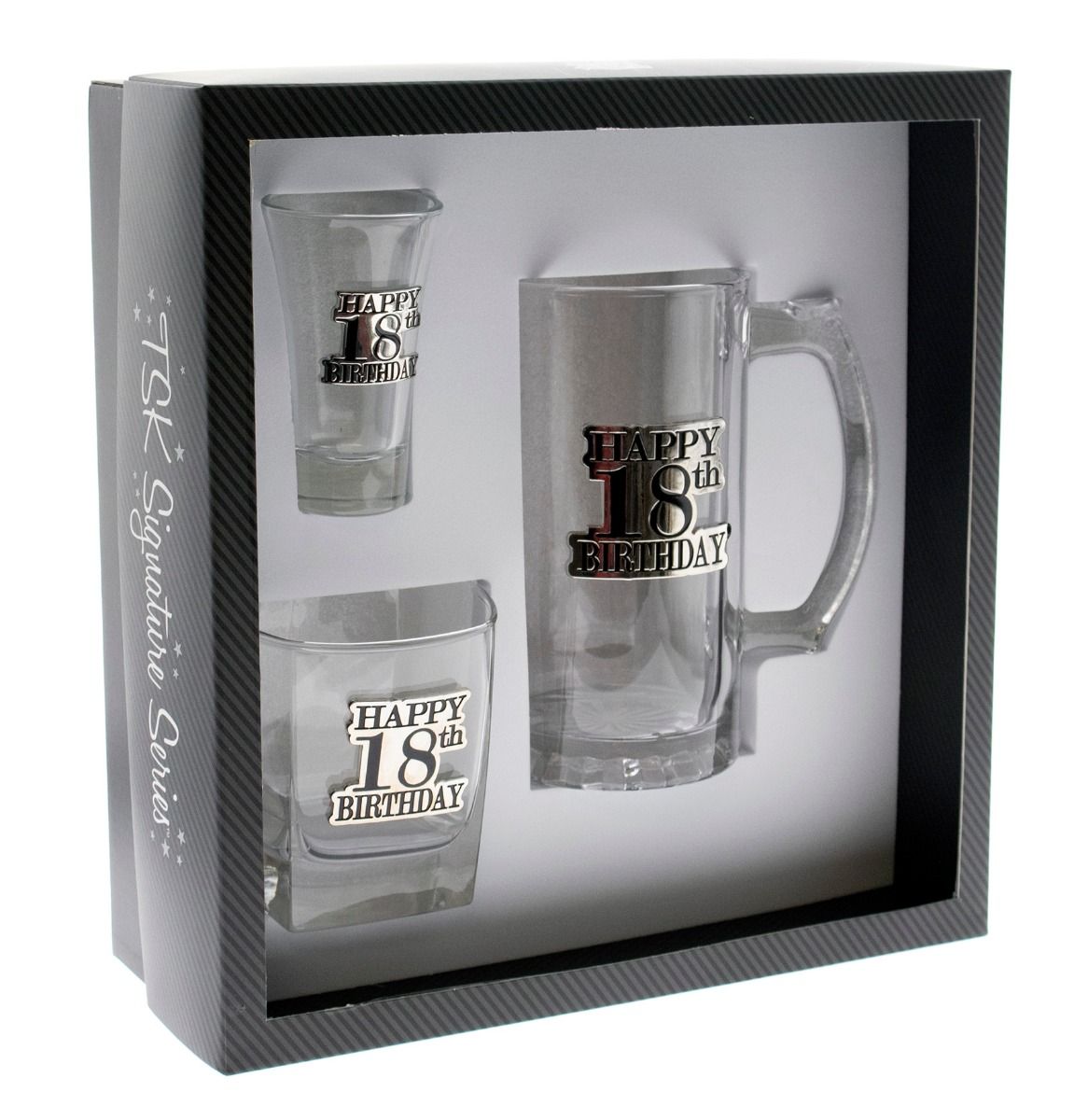 18th Birthday Badged Scotch, Shot and Stein Glassware Gift Pack
