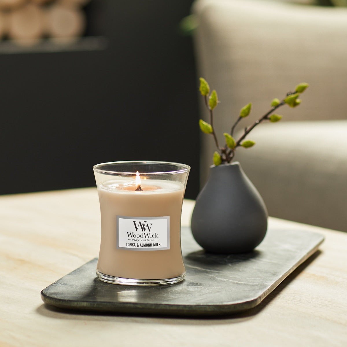 WoodWick Candle | Tonka & Almond Milk | Medium