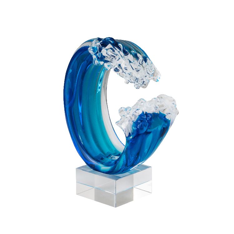 COLOURED GLASS WAVE HOKUSAI 14x 8x 27cm
