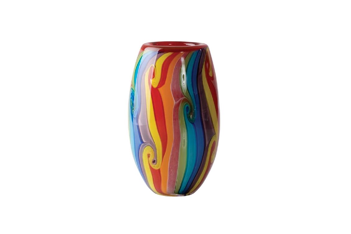 COLOURED GLASS VASE RAINBOW CONFECTIONERY 7"
