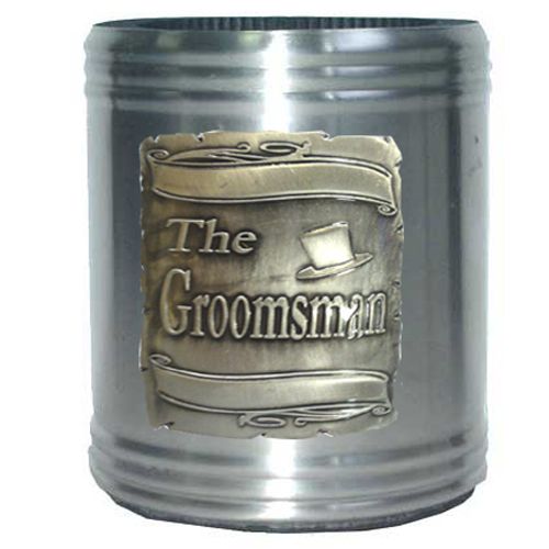 GROOMSMAN SILVER SATIN FINISH S/STEEL CAN COOLER