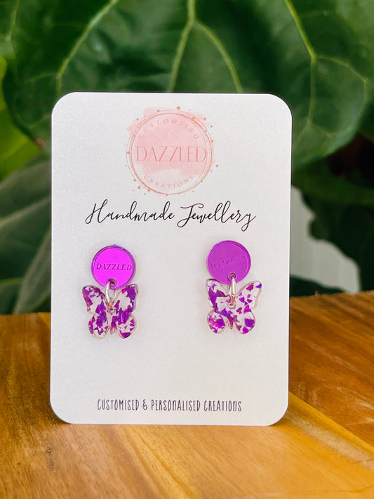Butterfly Glitter Dangles with mirrored stud