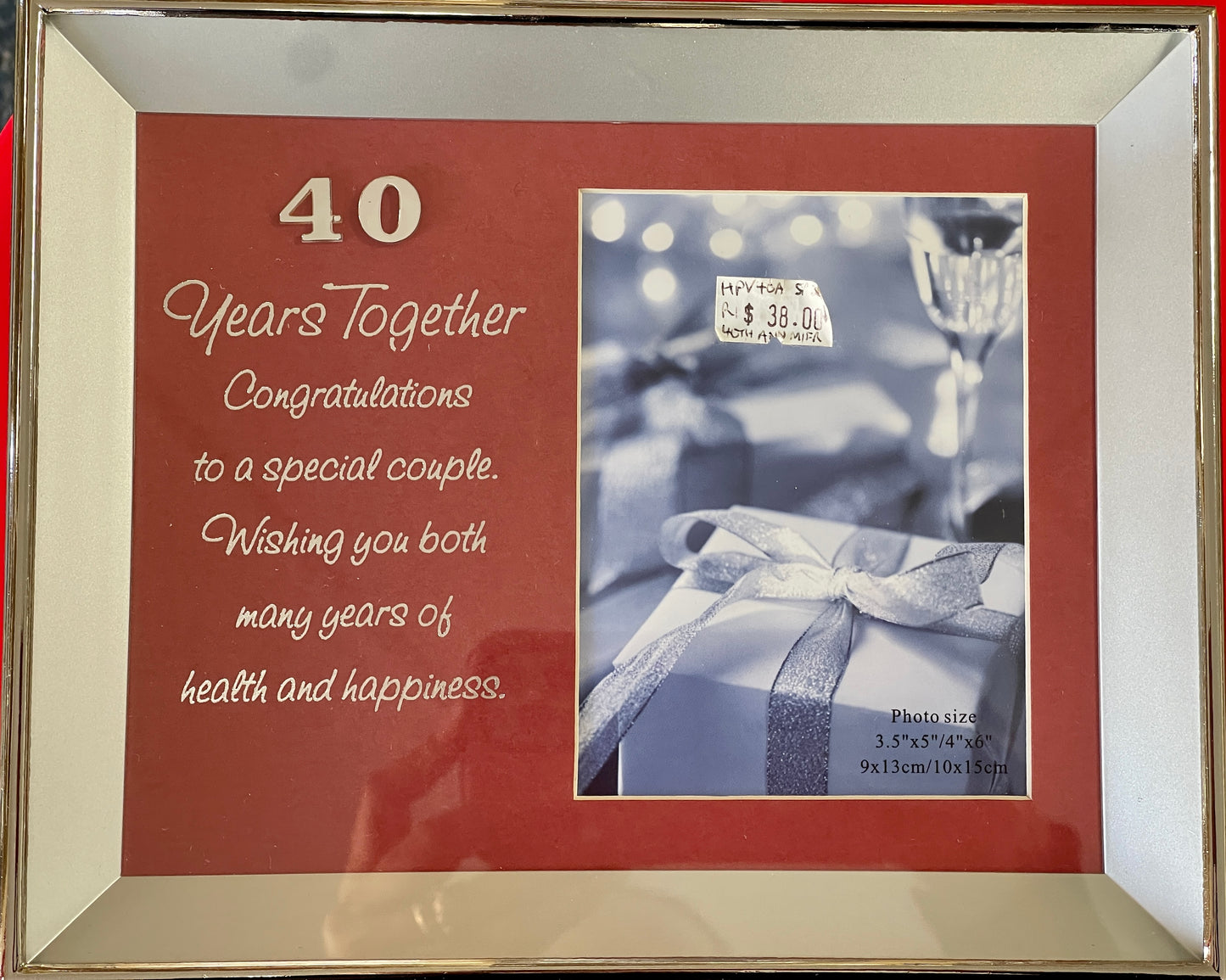 40th Anniversary Frame - Silver & red with verse