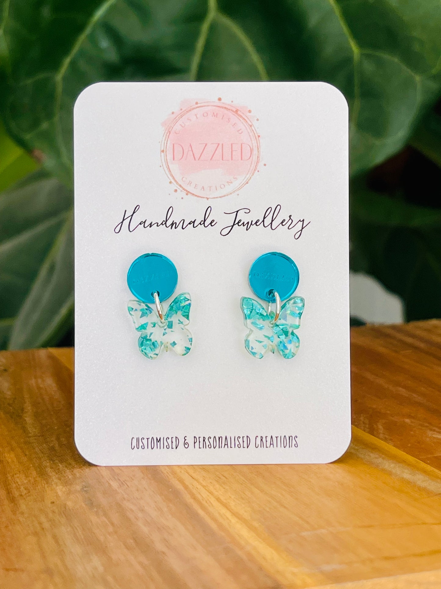 Butterfly Glitter Dangles with mirrored stud
