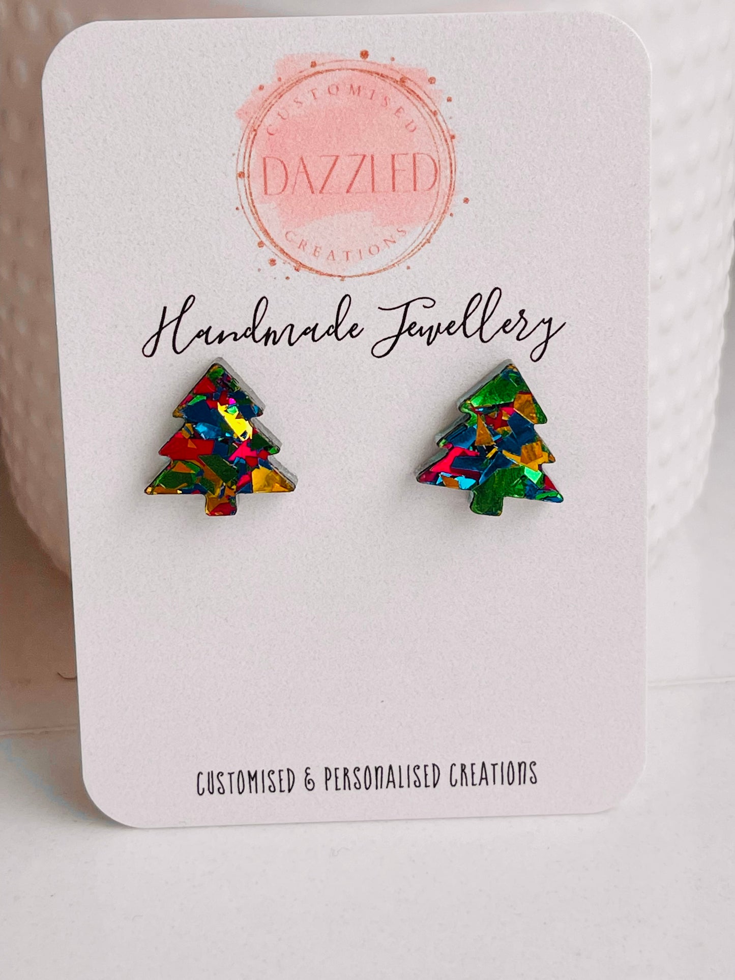 Chunky Green Glitter Christmas Tree Studs