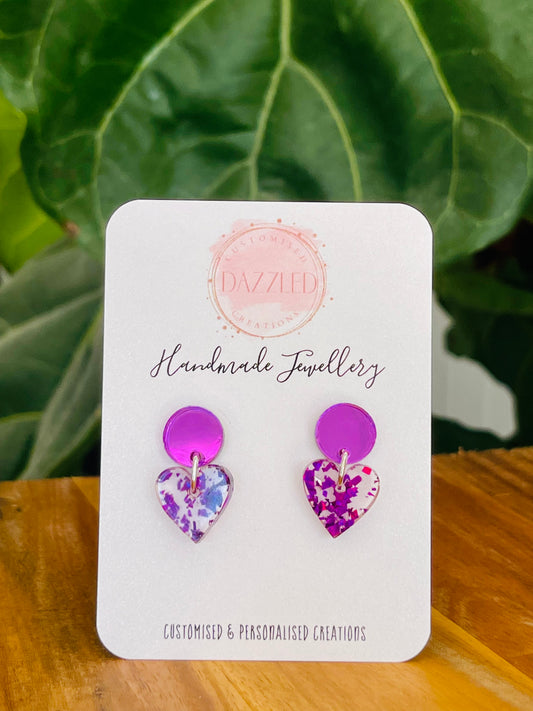 Heart Glitter Dangles with mirror stud