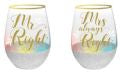 Stemless Wine Glass Glitterati Mr & Mrs set of 2