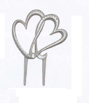 Double Love Heart Cake Topper - Silver