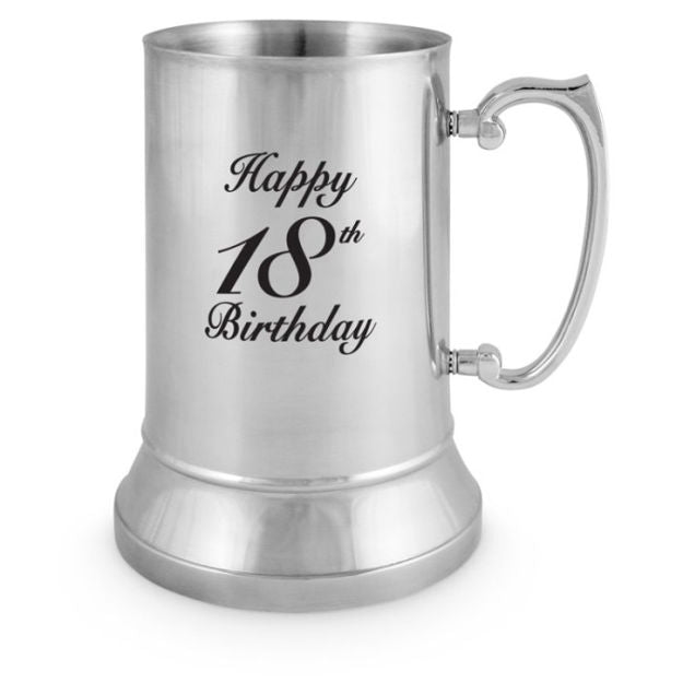 STAINLESS STEEL - BEER MUG - "Happy 18th Birthday" - 530ml