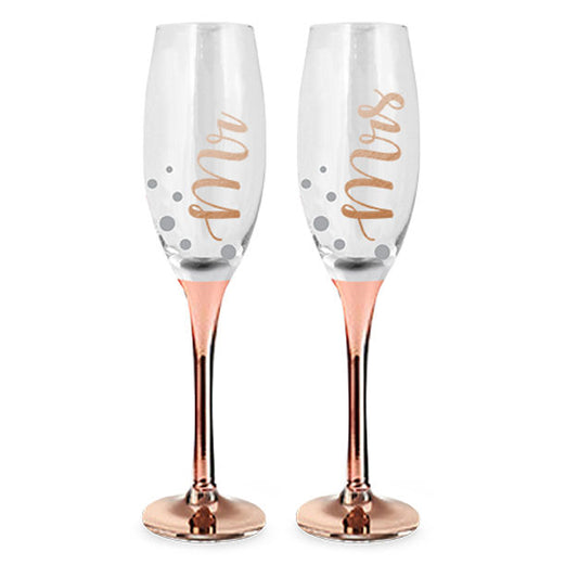 MR & MRS - ROSE GOLD CHAMPAGNE GLASS SET OF 2