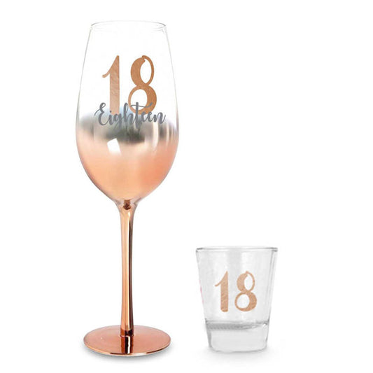 18 ROSE GOLD OMBRE CHAMPAGNE AND SHOT GLASS SET