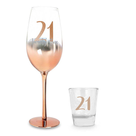 21 ROSE GOLD OMBRE CHAMPAGNE AND SHOT GLASS SET