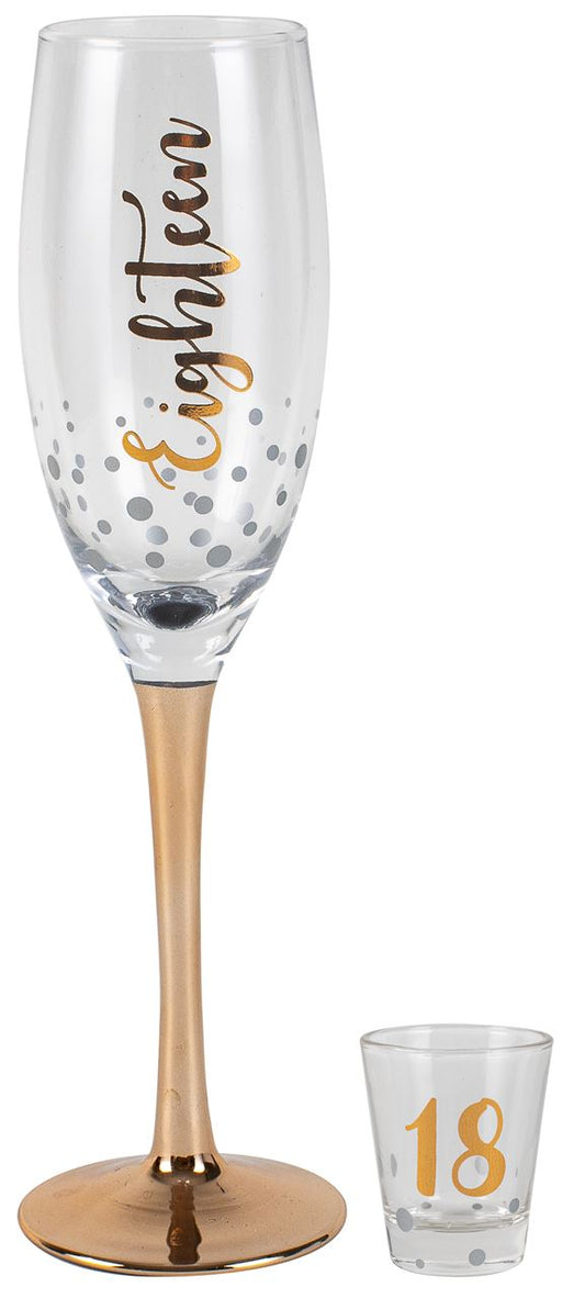 18 ROSE GOLD CHAMPAGNE AND SHOT GLASS SET