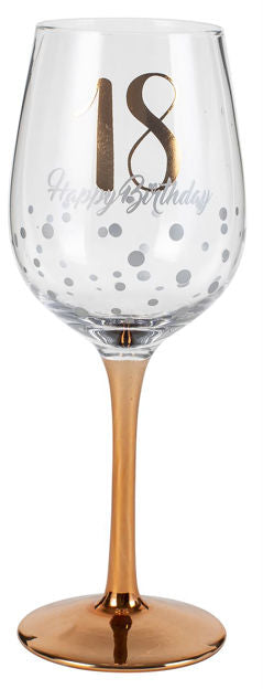 "18 HAPPY BIRTHDAY" ROSE GOLD STEM WINE GLASS - 430ml