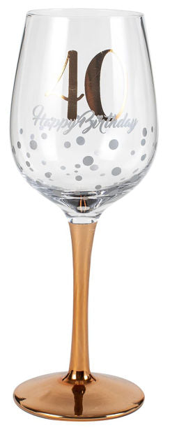 40 HAPPY BIRTHDAY ROSE GOLD STEM WINE GLASS - 430ML