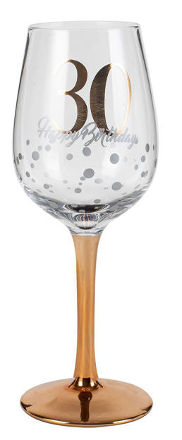 "30 HAPPY BIRTHDAY" ROSE GOLD STEM WINE GLASS -430ml