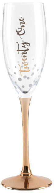 TWENTY ONE (21st Birthday) ROSE GOLD STEM CHAMPAGNE GLASS -300ml