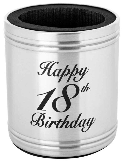 STAINLESS STEEL STUBBIE HOLDER - HAPPY 18TH BIRTHDAY