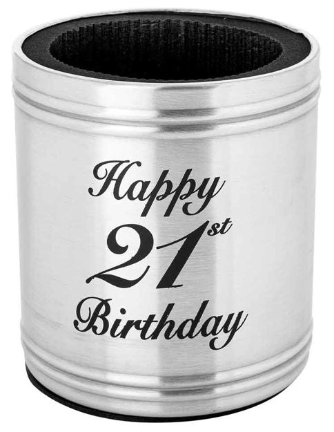 STAINLESS STEEL - STUBBIE HOLDER HAPPY 21ST BIRTHDAY