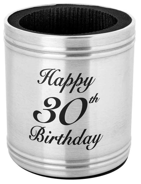 STAINLESS STEEL STUBBIE HOLDER - HAPPY 30TH BIRTHDAY