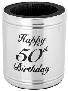 STAINLESS STEEL STUBBIE HOLDER - HAPPY 50TH BIRTHDAY