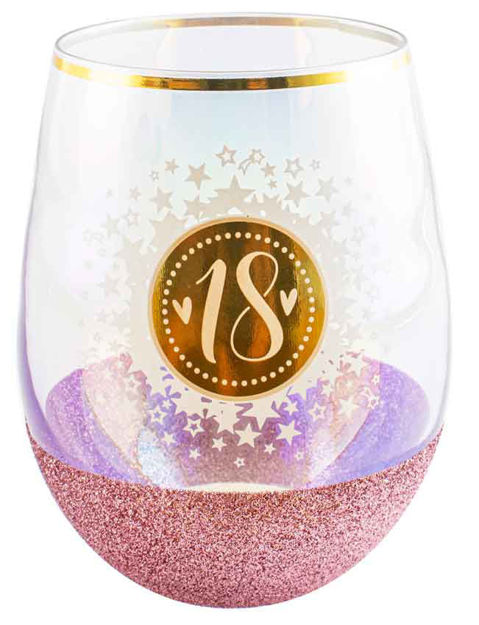 Stemless Wine Glass Glitterati 18 Birthday -600ml