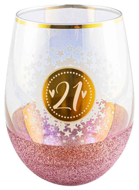 Stemless Wine Glass Glitterati 21st Birthday- 600ml
