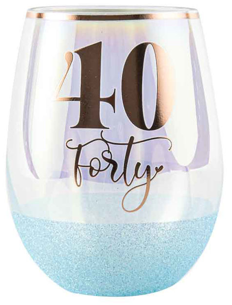 40 GLITTER STEMLESS WINE GLASS - BLUE - 600ml