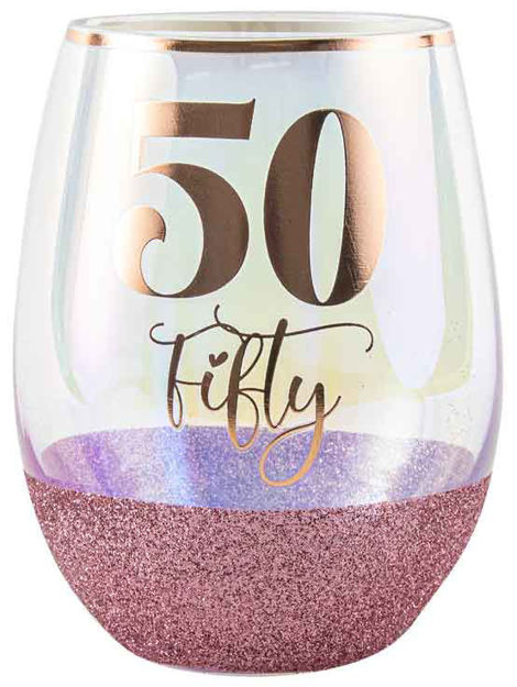50 GLITTER STEMLESS WINE GLASS - PINK - 600ml