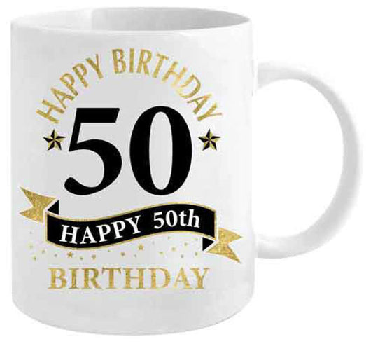White and Gold Mug - 50th Birthday