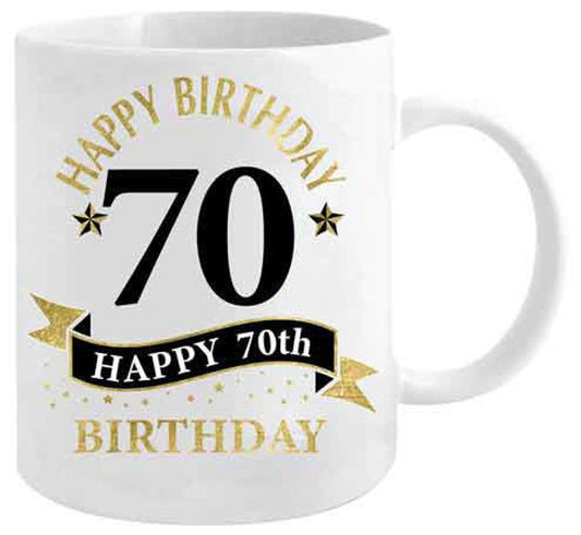 White and Gold Mug - 70th Birthday