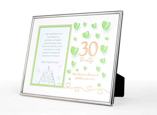 30TH PAPER HEARTS SILVER EDGED PHOTO FRAME