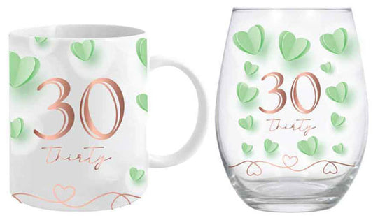 Birthday Mug and Stemless Wine Glass Set - 30th