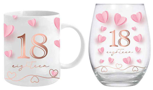 Birthday Mug and Stemless Wine Glass Set - 18th