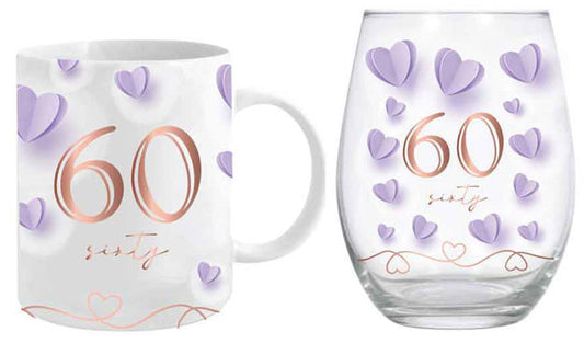 Birthday Mug and Stemless Wine Glass Set - 60th