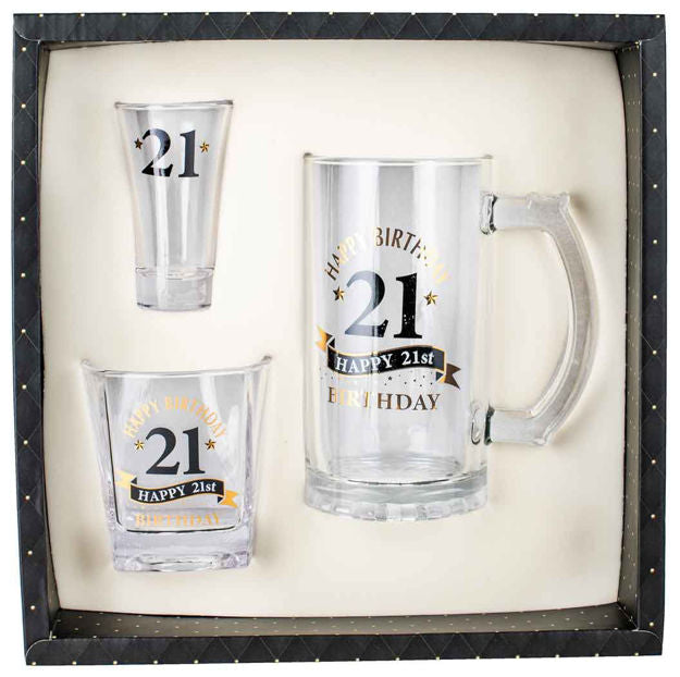21st Birthday Stein Whisky Shot 3pc Set