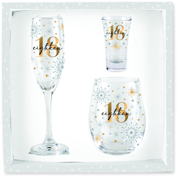 18th Champagne Stemless Wine Glass Shot 3pc Set