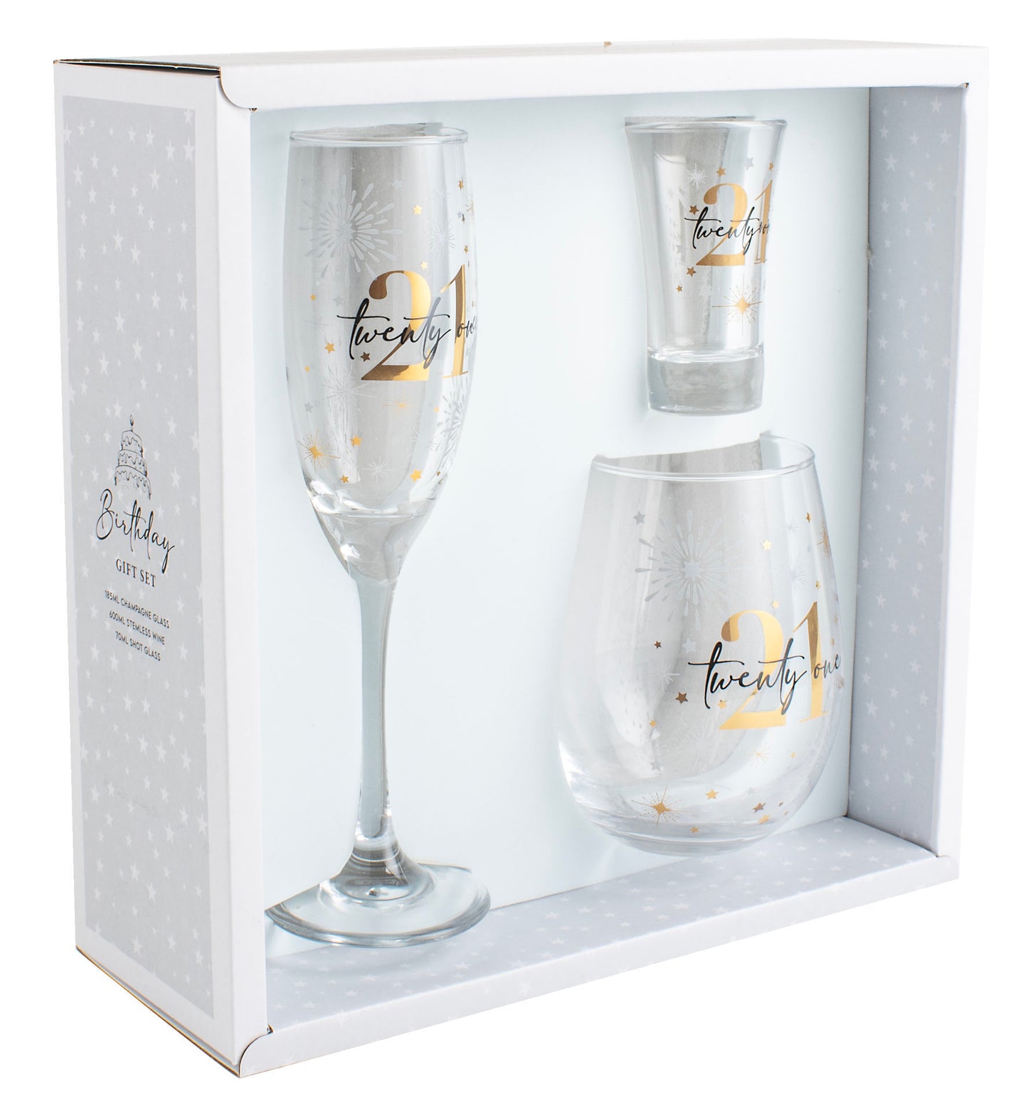 21st Champagne Stemless Wine Glass Shot 3pc Set