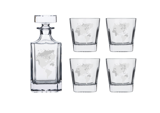 World Map Whisky Decanter and Glass Set