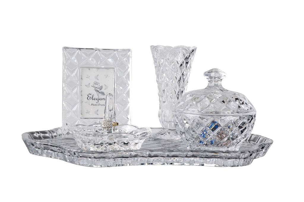 5 PIECE GLASS DRESSING TABLE SET