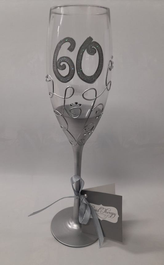 60 Champagne Flute - Hand Painted Silver