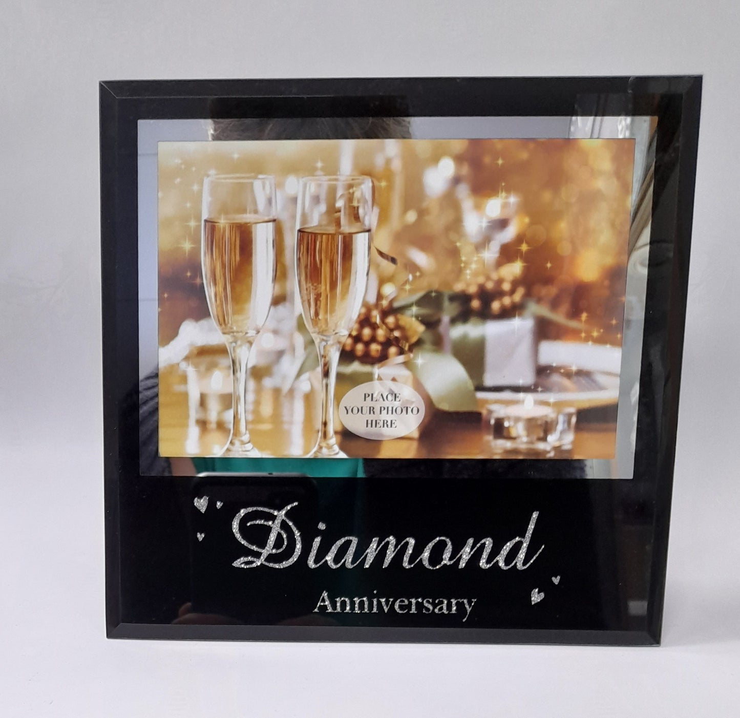 Diamond Anniversary - Glass Frame - Black & Silver