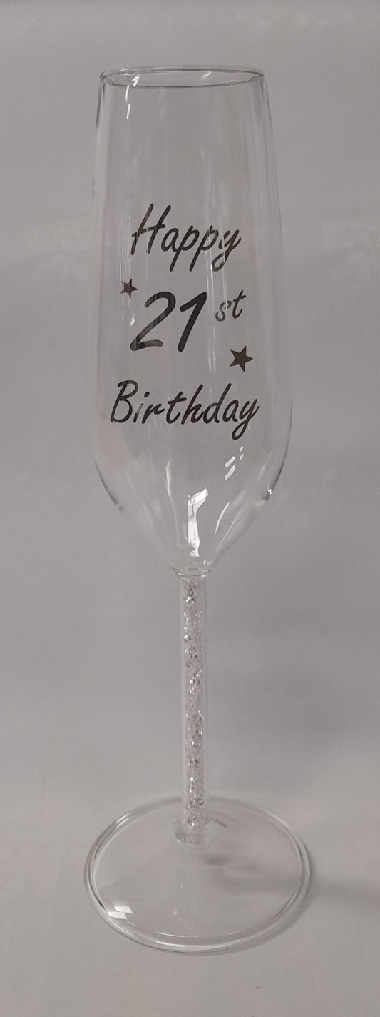21 Champagne Flute - "Happy 21st Birthday"