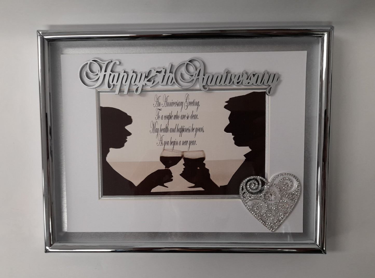 Happy 25th Anniversary - Silver Frame with diamontes heart