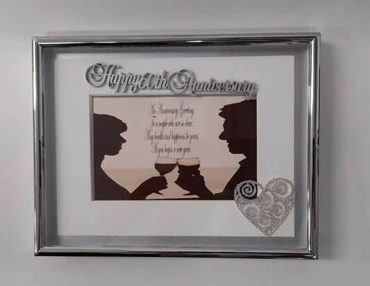 60 Anniversary Frame - Silver with Diamonte Heart