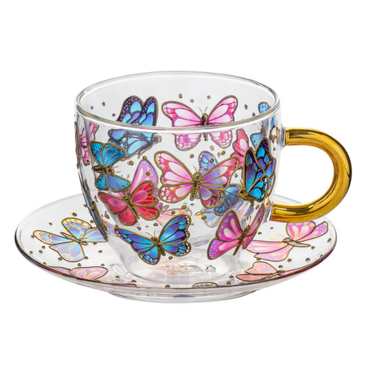 Natures Keepers Butterfly Double Walled Glass Cup & Saucer