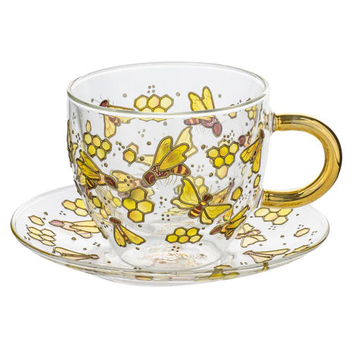 Natures Keepers Bee Double Walled Glass Cup & Saucer