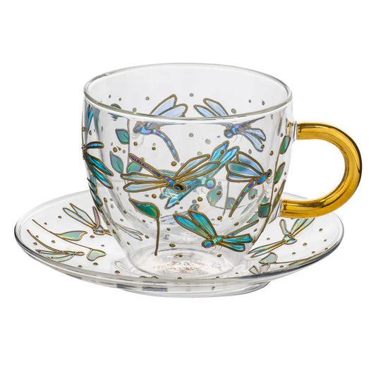 Natures Keepers Dragonfly Double Walled Glass Cup & Saucer